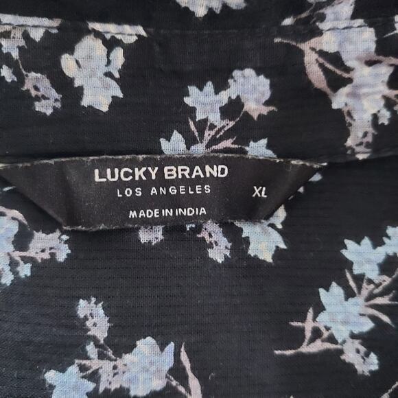 Lucky Brand Black w/Baby Blue Floral Print Button Down Size M - Picture 13 of 13